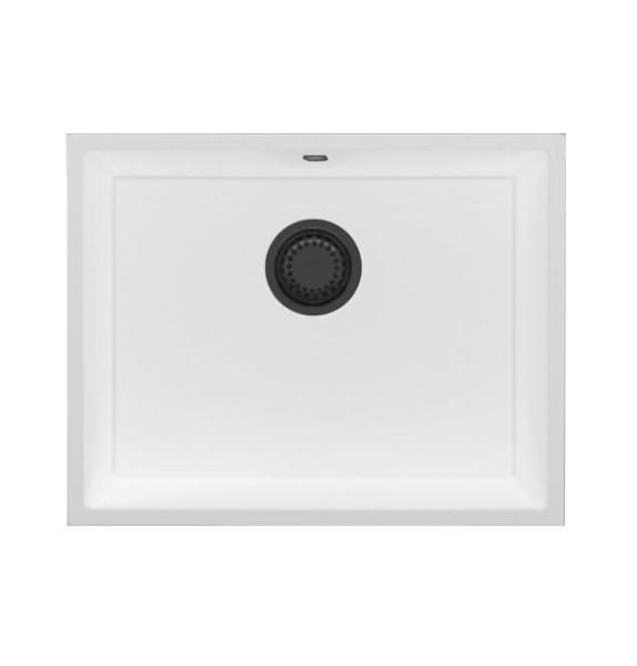 GraniteMy Universal Granite White Sink 55x40 cm for top mount, undermount, and flush mount with gun metal plug - 1208967933