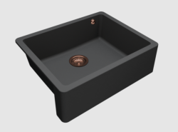 GraniteMy Tradition Country Sink Granite Basin 60x48 cm Black Undermount and Flush Mount with Copper Plug 1208967937