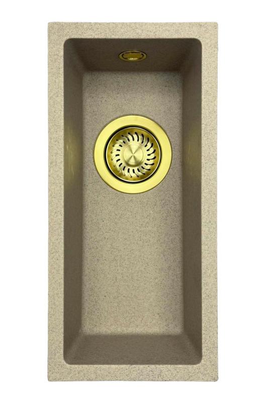 GraniteMy Universal granite beige sand small sink 17x40 cm top mount, undermount and flush mount with gold plug 1208968003