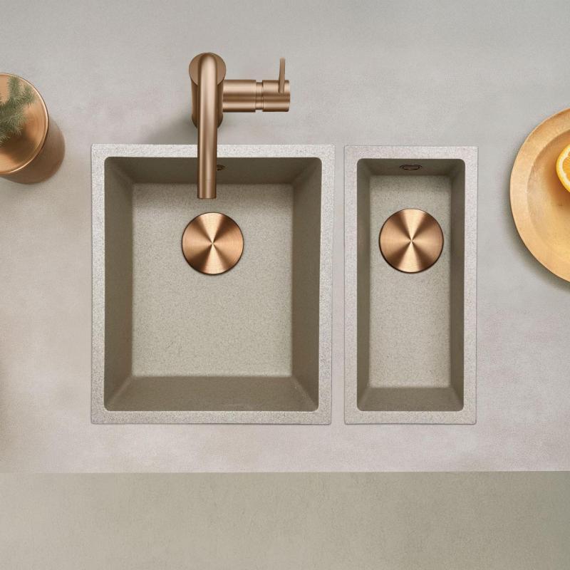 GraniteMy Universal granite beige sand small sink 17x40 cm surface-mounted, under-mounted, and flush-mounted with copper plug 1208968004