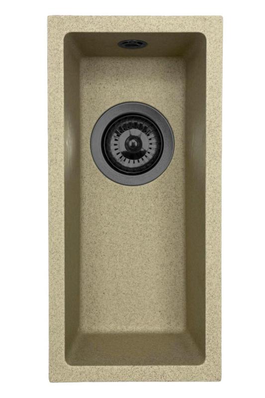GraniteMy Universal granite beige sand small sink 17x40 cm for top-mount, under-mount, and flush-mount with gun metal plug 1208968006