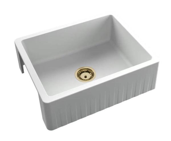 GraniteMy Tradition Country Sink - 2-Sided Granite Basin 60x48 cm White undermount with Gold plug 1208968027