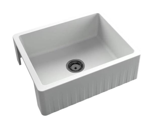 GraniteMy Tradition Country Sink - 2-Sided Granite Basin 60x48 cm White undermount with Gun Metal Plug 1208968028