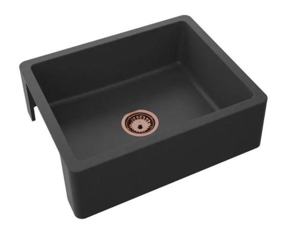 GraniteMy Tradition Country Sink - 2-Sided Granite Basin 60x48 cm Black Undermount with Copper Plug 1208968030