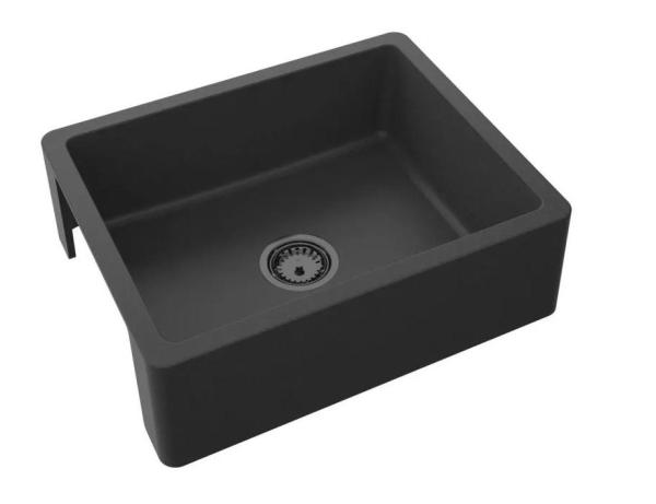 GraniteMy Tradition Country Sink - 2-Sided Granite Basin 60x48 cm Black Under-Mount with Gun Metal Plug 1208968032