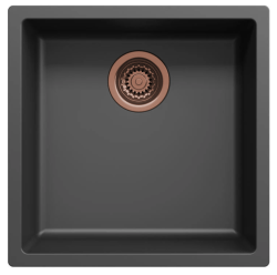 Black sink 40x40cm undermount, countertop, and flush mount with copper plug 1208968033