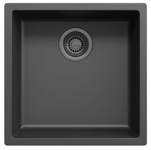 Black sink 40x40cm, undermount, top mount, and flush mount with gunmetal plug 1208968035