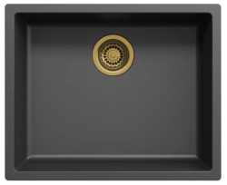 Black sink 50x40cm undermount, countertop, and flush mount with golden drain plug 1208968037