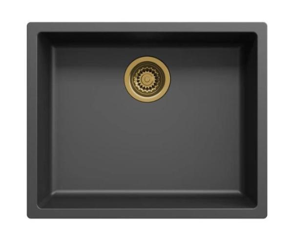 Black sink 50x40cm undermount, countertop, and flush mount with golden drain plug 1208968037