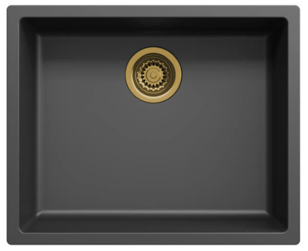 Black sink 50x40cm undermount, countertop, and flush mount with golden drain plug 1208968037