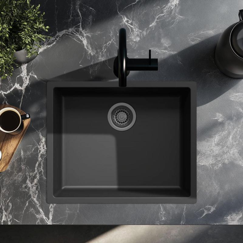 Black sink 50x40cm undermount, top mount, and flush mount with gun metal plug 1208968038