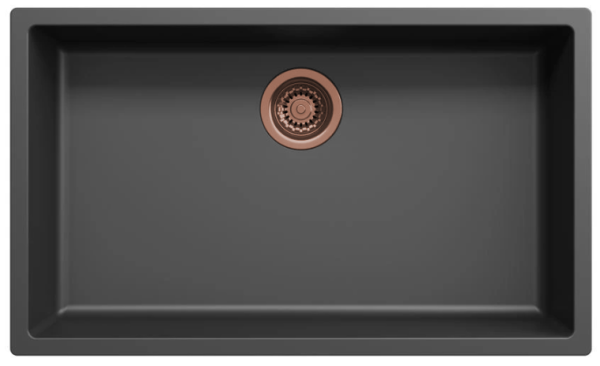 Black large sink 70x40cm undermount, top mount, and flush mount with copper plug 1208968039