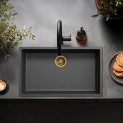 Black large sink 70x40cm undermount, top mount, and flush mount with gold plug 1208968040