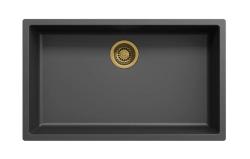 Black large sink 70x40cm undermount, top mount, and flush mount with gold plug 1208968040