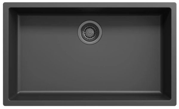 Black large sink 70x40cm undermount, topmount, and flushmount with gunmetal plug 1208968041