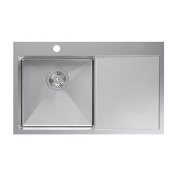 Aquadesign Clara Sink Stainless Steel with Left Side Bowl 78x48cm Top Mount or Flush Mount with Draining Rack, Tap Hole Bank, and Stainless Steel Plug - 1208969497