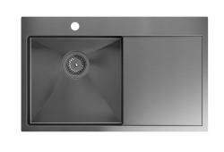 Aquadesign Clara Sink Gun Metal 78x48cm Surface-Mounted or Flush-Mounted with Draining Rack, Tap Hole Bank, and Gun Metal Plug - 1208969498