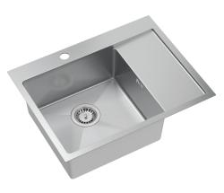 Aquadesign Clara Stainless Steel Sink with Left Side Bowl 62x48cm Top-Mount or Flush-Mount with Draining Board, Faucet Hole Bank, and Stainless Steel Plug - 1208969501.