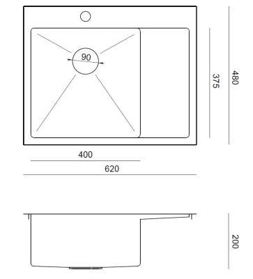 Aquadesign Clara Stainless Steel Sink with Left Side Bowl 62x48cm Top-Mount or Flush-Mount with Draining Board, Faucet Hole Bank, and Stainless Steel Plug - 1208969501.