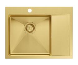 Aquadesign Clara Sink Gold 62x48cm Top-Mount or Flush-Mount with Drip Tray, Faucet Hole Bank, and Gold Plug - 1208969502