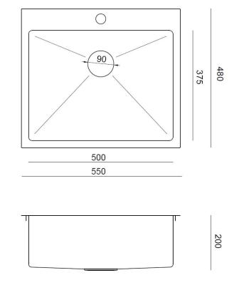 Aquadesign Clara Sink Copper 55x48cm Surface-Mounted or Flush-Mounted with Faucet Platform and Copper Plug - 1208969505