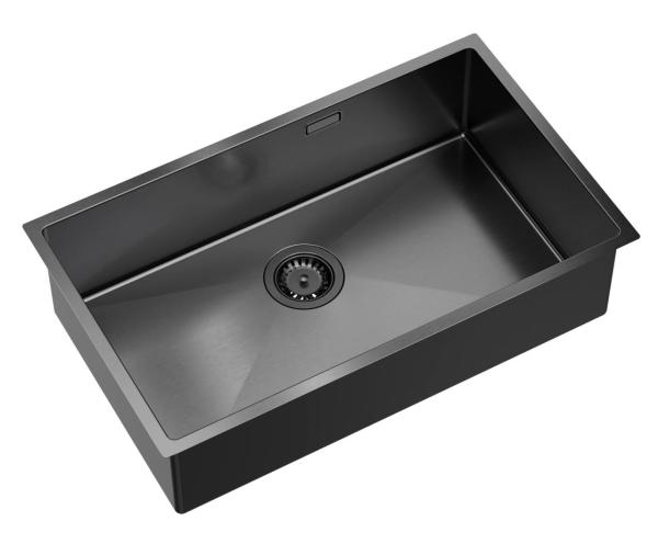 Aquadesign Zara Sink Gun Metal 74x44cm Undermount, Flush Mount, and Top Mount with Gun Metal Plug - 1208969508