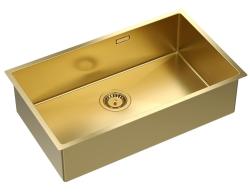 Aquadesign Zara Sink Gold 74x44cm Undermount, Flush Mount, and Top Mount with Gold Plug - 1208969509