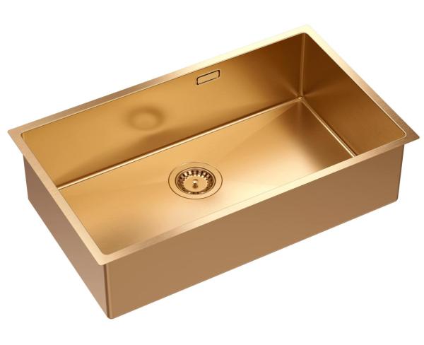 Aquadesign Zara Copper Sink 74x44cm Undermount, Flush Mount, and Top Mount with Copper Plug - 1208969510