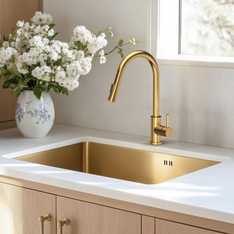 Aquadesign Zara Sink Gold 54x44cm Undermount, Flush-mount, and Top-mount with Gold Plug - 1208969512