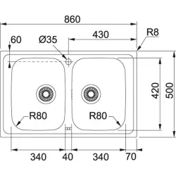 Franke Spark SKX 620-86 Double Stainless Steel Sink with Tap Hole Top-Mount 86x50cm 101.0714.440