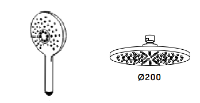 Water Evolution Flow thermostatic three-way shower mixer with overhead shower and round hand shower stainless steel T131TNRIE