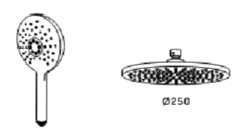 Waterevolution Flow thermostatic three-way shower mixer with 250mm overhead shower and round hand shower Brass T131TNR25LE