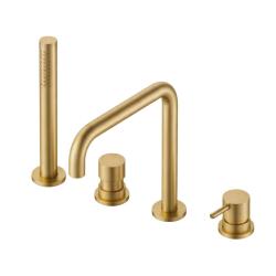WaterEvolution Flow 4-hole Bath Mixer for Rim Mounting Brushed Natural Brass H T138HLE