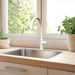 Waterevolution Flow kitchen mixer tap with round swivel spout white T158UBR