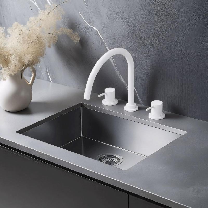 Waterevolution Flow 3-hole kitchen mixer tap with swivel spout and filtered water connection white T152UBR