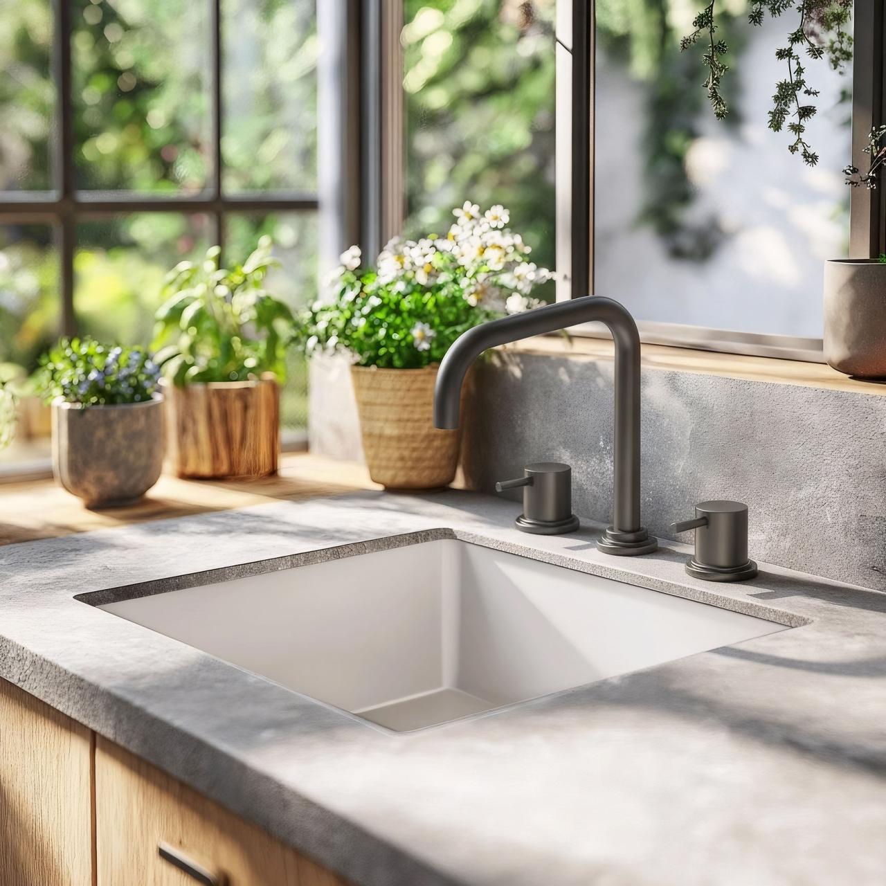 Waterevolution Flow 3-hole angled kitchen mixer tap with swivel spout and filtered water connection gun metal T152HGME - Productafbeelding 2
