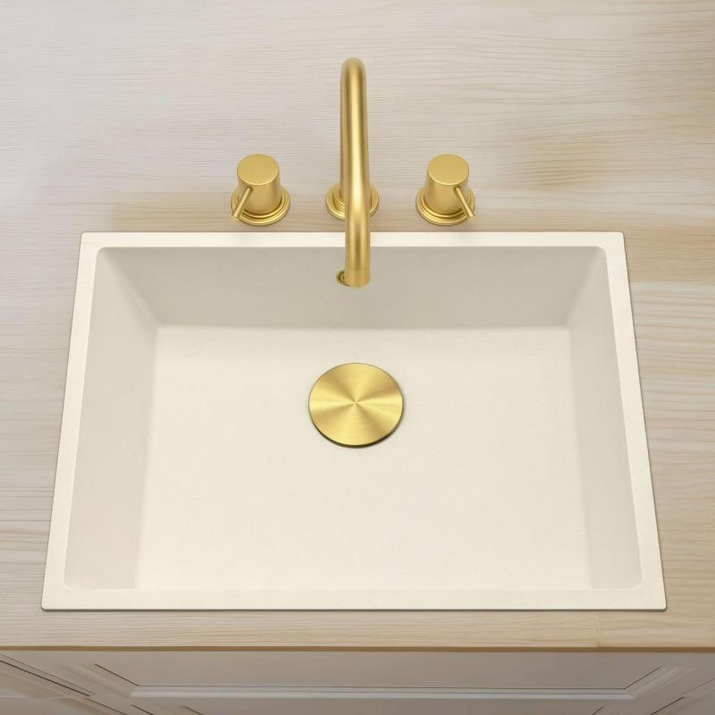 Waterevolution Flow 3-hole angular kitchen mixer tap with swivel spout and filtered water connection light gold T152HWGE