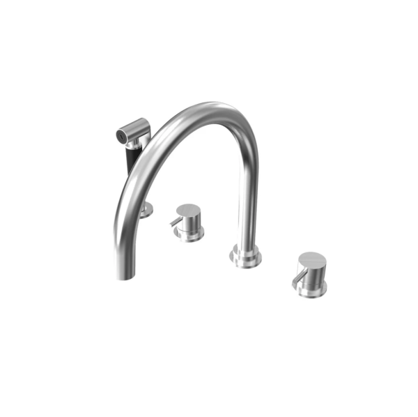 Waterevolution Flow 4-hole kitchen mixer tap with pull-out spray Stainless Steel T153UIE