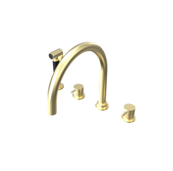 Waterevolution Flow 4-hole kitchen mixer tap with pull-out sprayer brass T153ULE