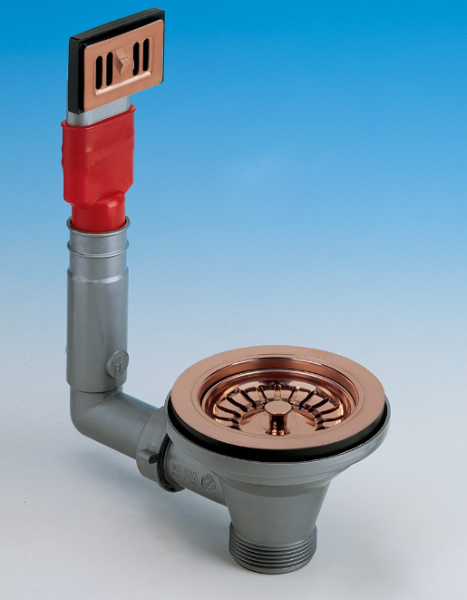 PB classic copper drain set with overflow for a kitchen sink and lockable basket strainer 1208969783