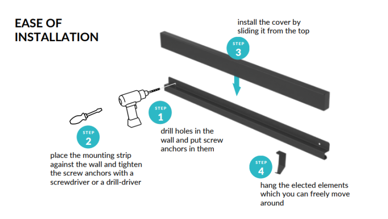 Epka Luxion Set Kitchen Rails 60 cm with Accessories Metal with Hidden Mounting Black 1208969981