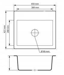 Graniteland Nera Granite Sink 45x42 cm Black Surface-mounted with Tap Hole Deck and Stainless Steel Plug 1208969985