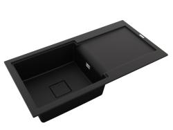 GraniteMy Zafiri Black Granite Top-Mount Sink 97x50 cm with Draining Board, Reversible, with Black Square Drain Cover 1208969997