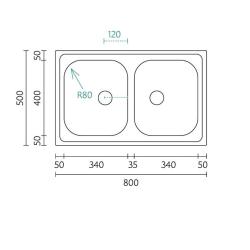 Sure! The translation of the text to English is: "Banka Centurio 20 Stainless Steel Double Sink Surface-mounted 80x50cm 1208970026".