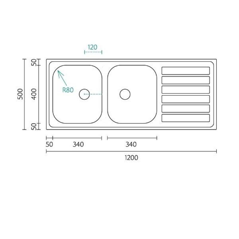 Banka Centurio 120 Stainless Steel Double Sink Surface-Mounted 120x50cm with Draining Area 1208970029