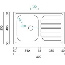 Translation: Banka Centurio 80-1 Stainless Steel Sink Top-Mounted 80x50cm with Draining Area 1208970034