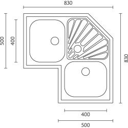 Translation: Banka Montreal Stainless Steel Corner Sink Surface-Mounted 83 x 83 cm with Draining Area 1208970036