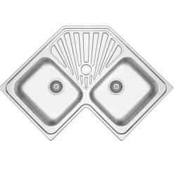 Translation: Banka Montreal Stainless Steel Corner Sink Surface-Mounted 83 x 83 cm with Draining Area 1208970036