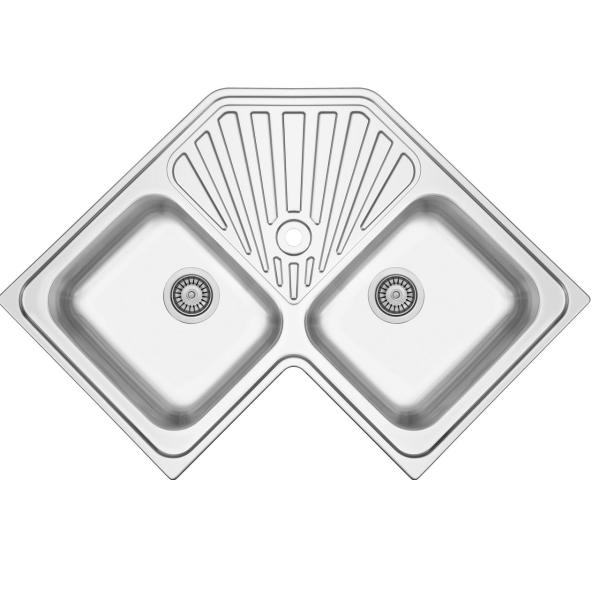 Translation: Banka Montreal Stainless Steel Corner Sink Surface-Mounted 83 x 83 cm with Draining Area 1208970036