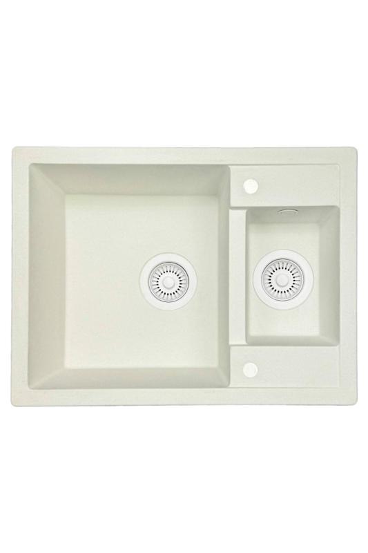 GraniteMy Smart extra shallow 1.5 granite countertop white sink 58x44cm with white plug and cover 1208970052